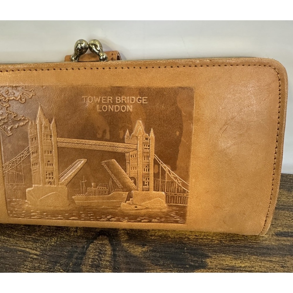 Vintage London Big Ben Tower Bridge Real Leather Kiss Lock Bifold Wallet England - Picture 5 of 16